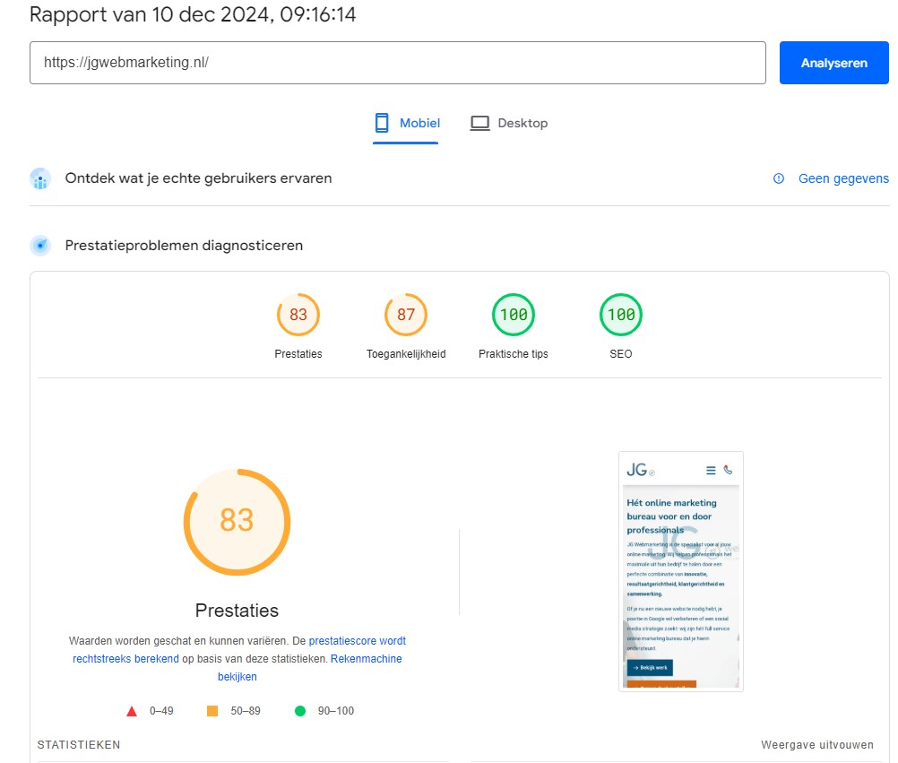 Core Web Vitals score